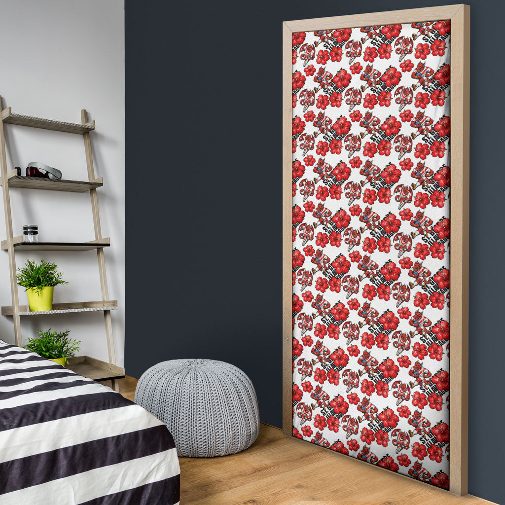 St. George Illawarra Dragons Door Cover Tropical Hibiscus Floral Seamless Rugby Mascot