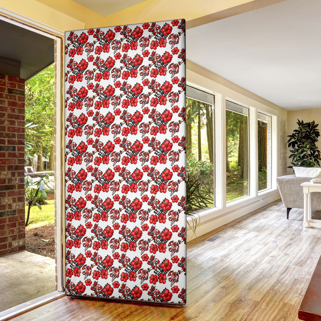 St. George Illawarra Dragons Door Cover Tropical Hibiscus Floral Seamless Rugby Mascot