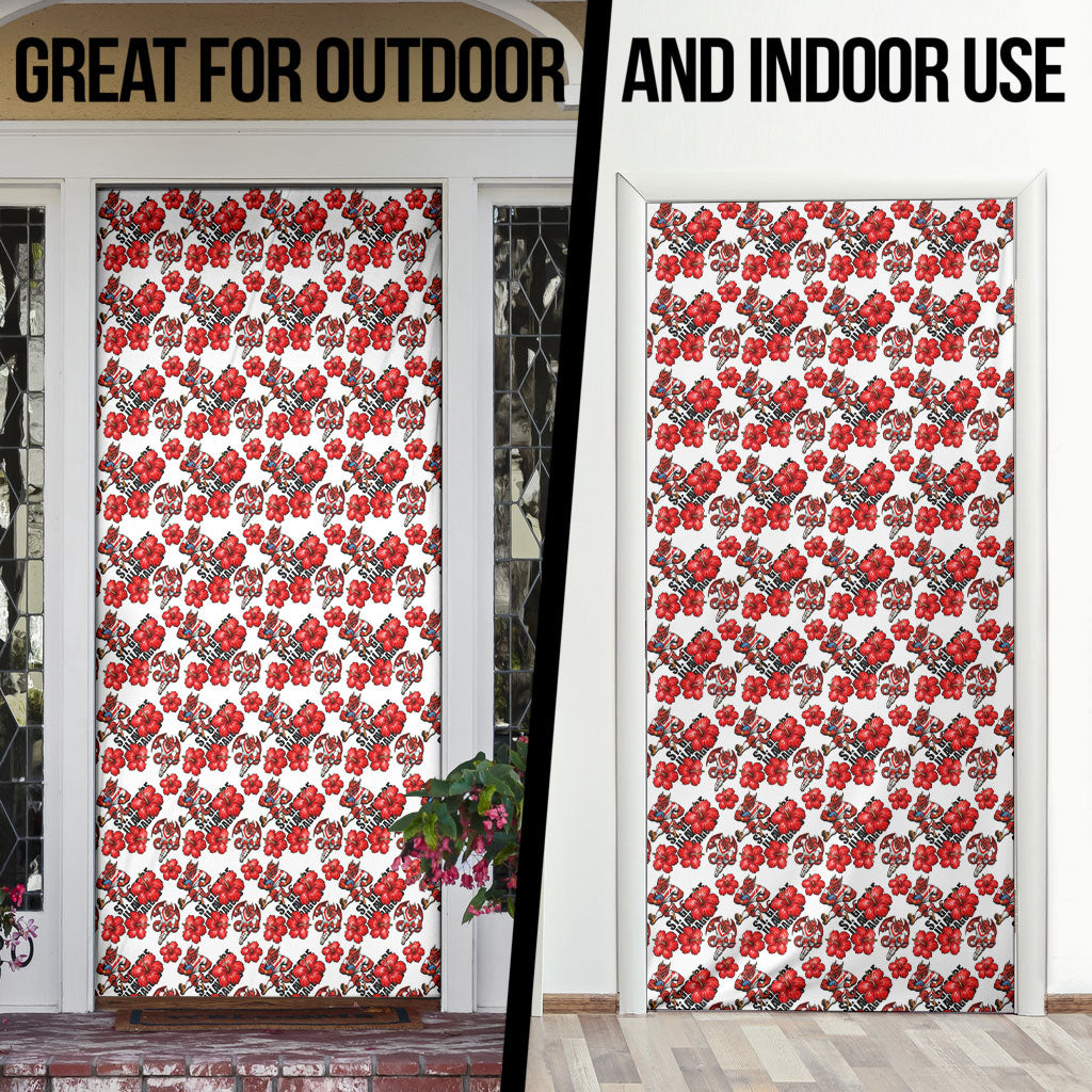 St. George Illawarra Dragons Door Cover Tropical Hibiscus Floral Seamless Rugby Mascot