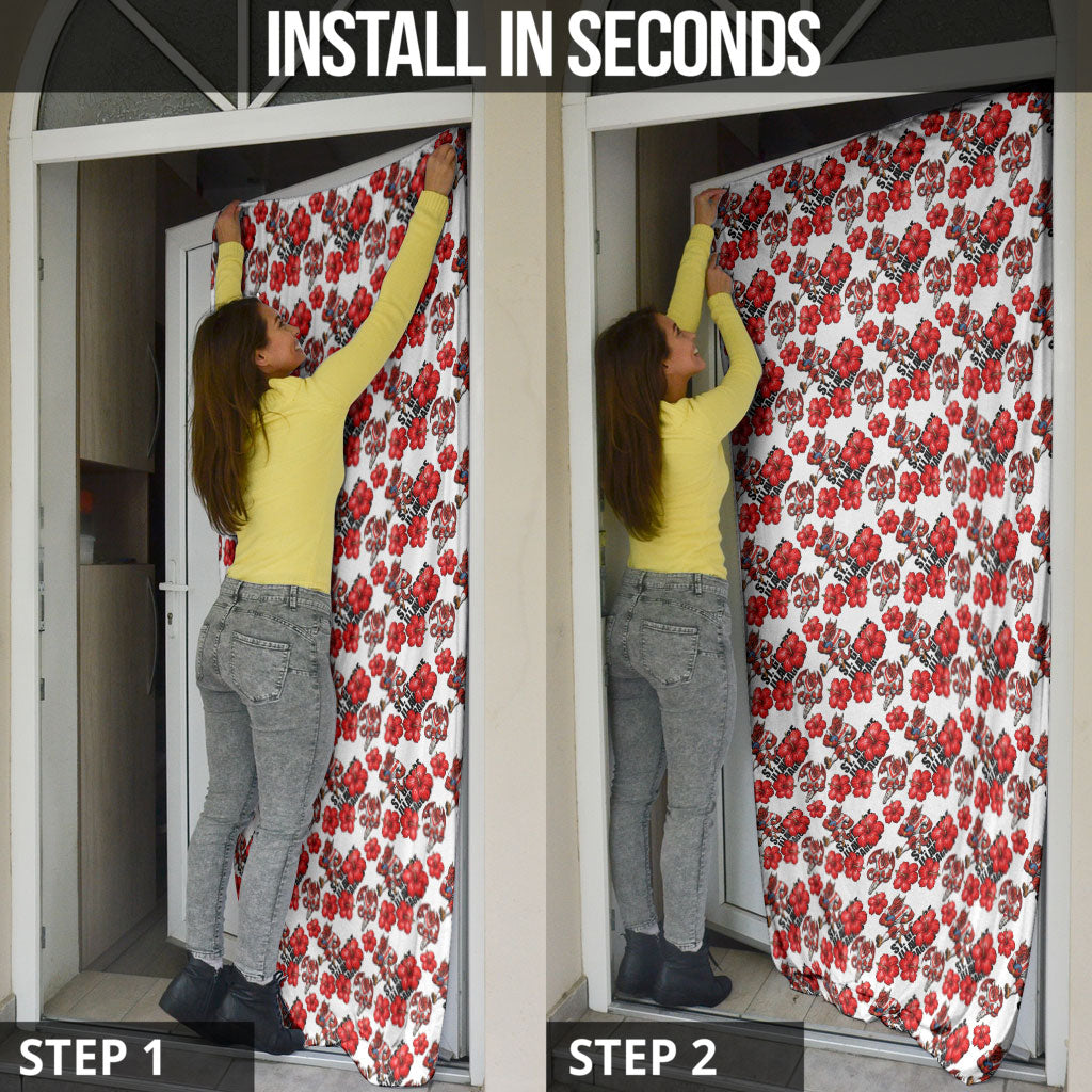 St. George Illawarra Dragons Door Cover Tropical Hibiscus Floral Seamless Rugby Mascot