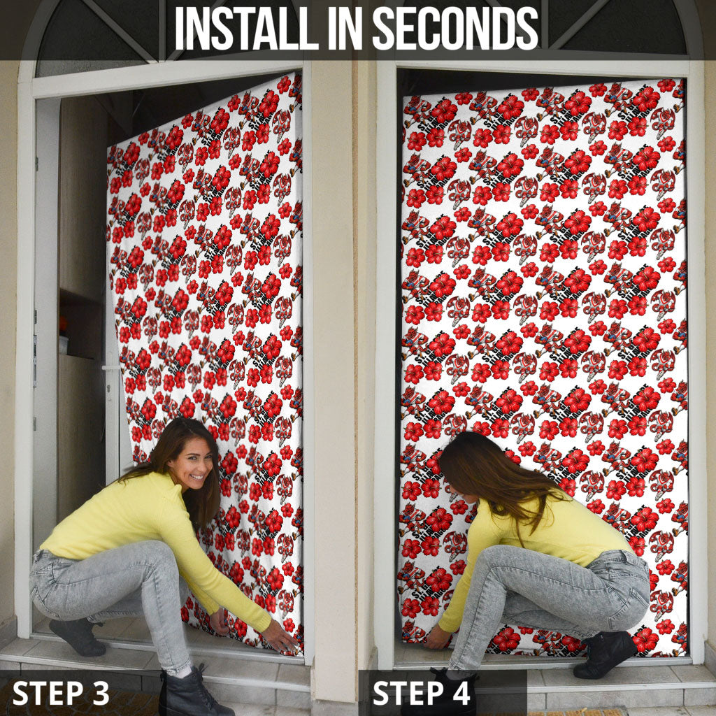 St. George Illawarra Dragons Door Cover Tropical Hibiscus Floral Seamless Rugby Mascot