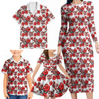 St. George Illawarra Dragons Family Matching Long Sleeve Bodycon Dress and Hawaiian Shirt Tropical Hibiscus Floral Seamless Rugby Mascot