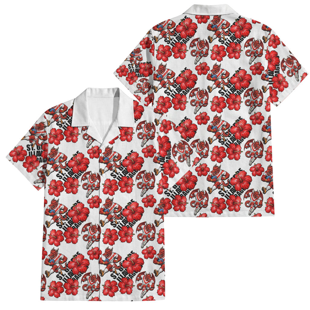 St. George Illawarra Dragons Family Matching Long Sleeve Bodycon Dress and Hawaiian Shirt Tropical Hibiscus Floral Seamless Rugby Mascot