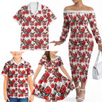 St. George Illawarra Dragons Family Matching Off The Shoulder Long Sleeve Dress and Hawaiian Shirt Tropical Hibiscus Floral Seamless Rugby Mascot