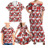 St. George Illawarra Dragons Family Matching Off Shoulder Maxi Dress and Hawaiian Shirt Tropical Hibiscus Floral Seamless Rugby Mascot