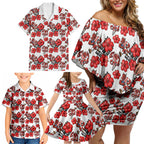 St. George Illawarra Dragons Family Matching Off Shoulder Short Dress and Hawaiian Shirt Tropical Hibiscus Floral Seamless Rugby Mascot
