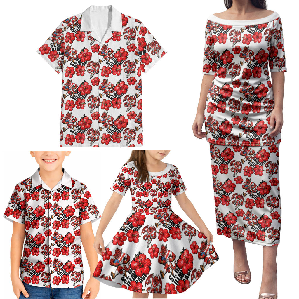 St. George Illawarra Dragons Family Matching Puletasi and Hawaiian Shirt Tropical Hibiscus Floral Seamless Rugby Mascot