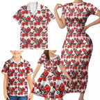 St. George Illawarra Dragons Family Matching Short Sleeve Bodycon Dress and Hawaiian Shirt Tropical Hibiscus Floral Seamless Rugby Mascot