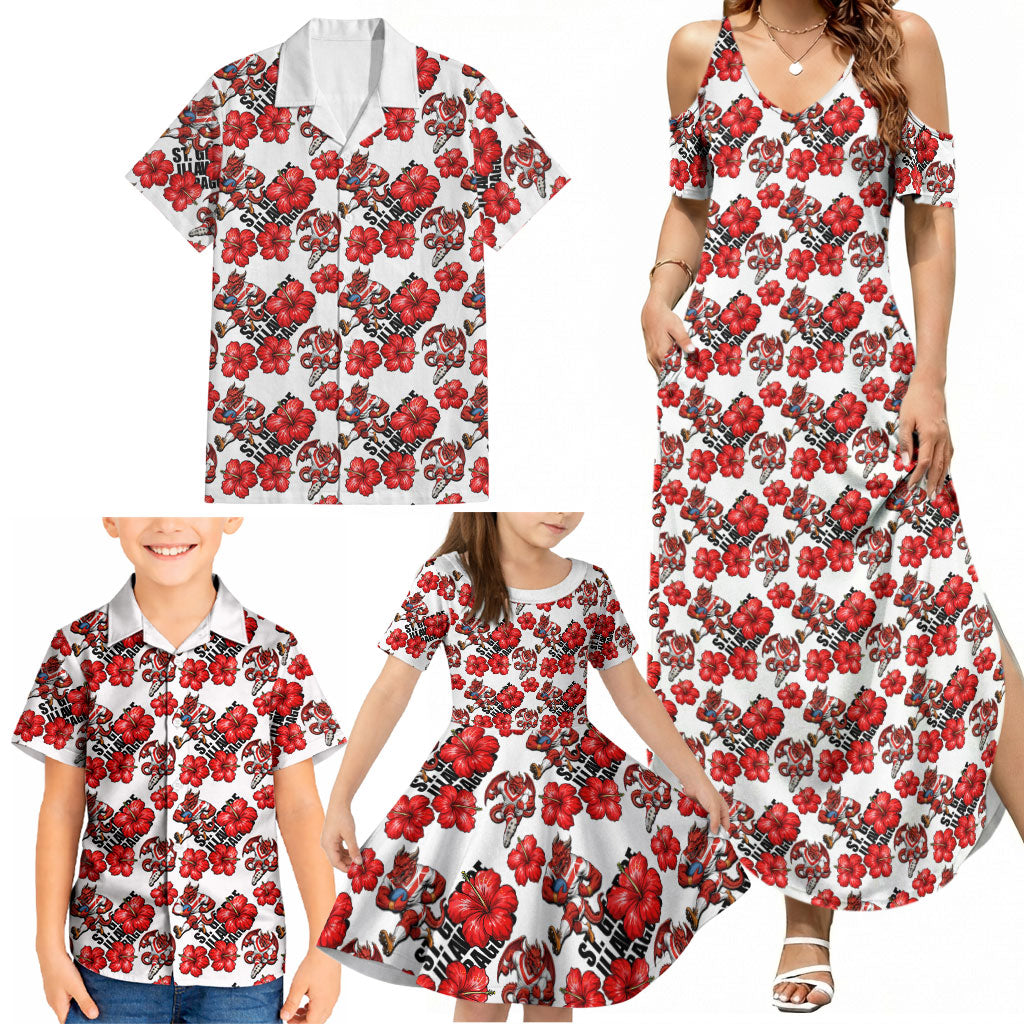 St. George Illawarra Dragons Family Matching Summer Maxi Dress and Hawaiian Shirt Tropical Hibiscus Floral Seamless Rugby Mascot