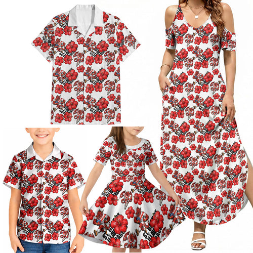 St. George Illawarra Dragons Family Matching Summer Maxi Dress and Hawaiian Shirt Tropical Hibiscus Floral Seamless Rugby Mascot