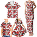 St. George Illawarra Dragons Family Matching Tank Maxi Dress and Hawaiian Shirt Tropical Hibiscus Floral Seamless Rugby Mascot