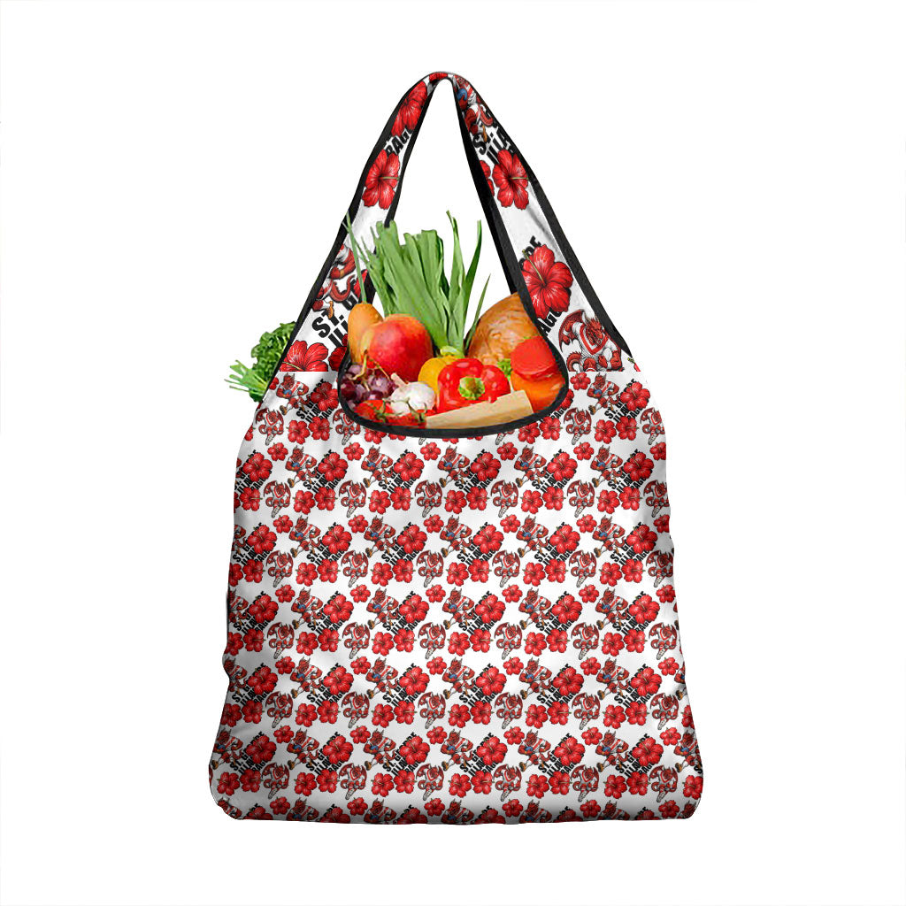 St. George Illawarra Dragons Grocery Bag Tropical Hibiscus Floral Seamless Rugby Mascot