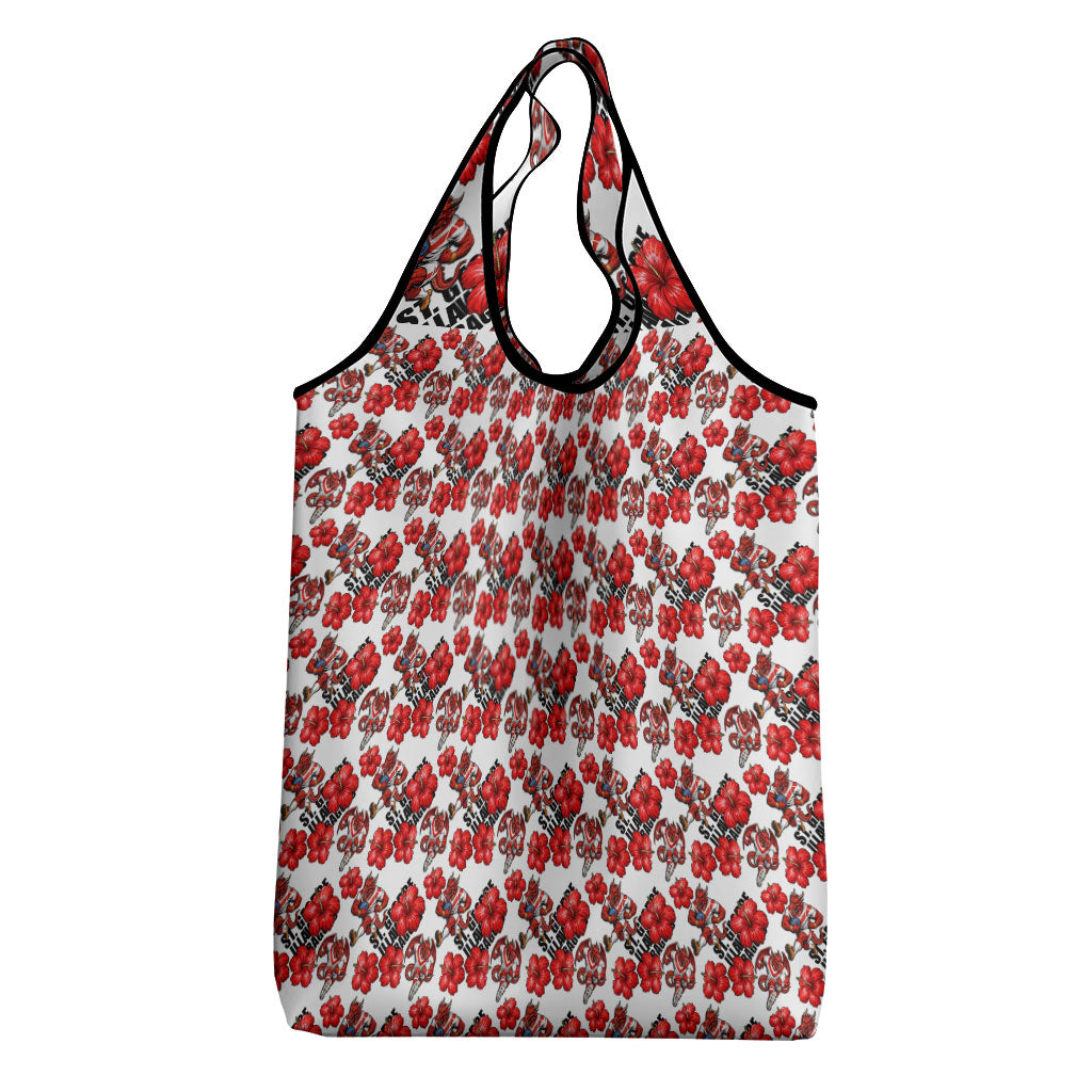 St. George Illawarra Dragons Grocery Bag Tropical Hibiscus Floral Seamless Rugby Mascot