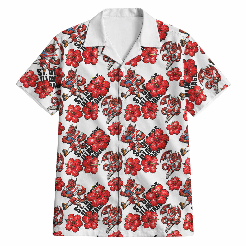 St. George Illawarra Dragons Hawaiian Shirt Tropical Hibiscus Floral Seamless Rugby Mascot