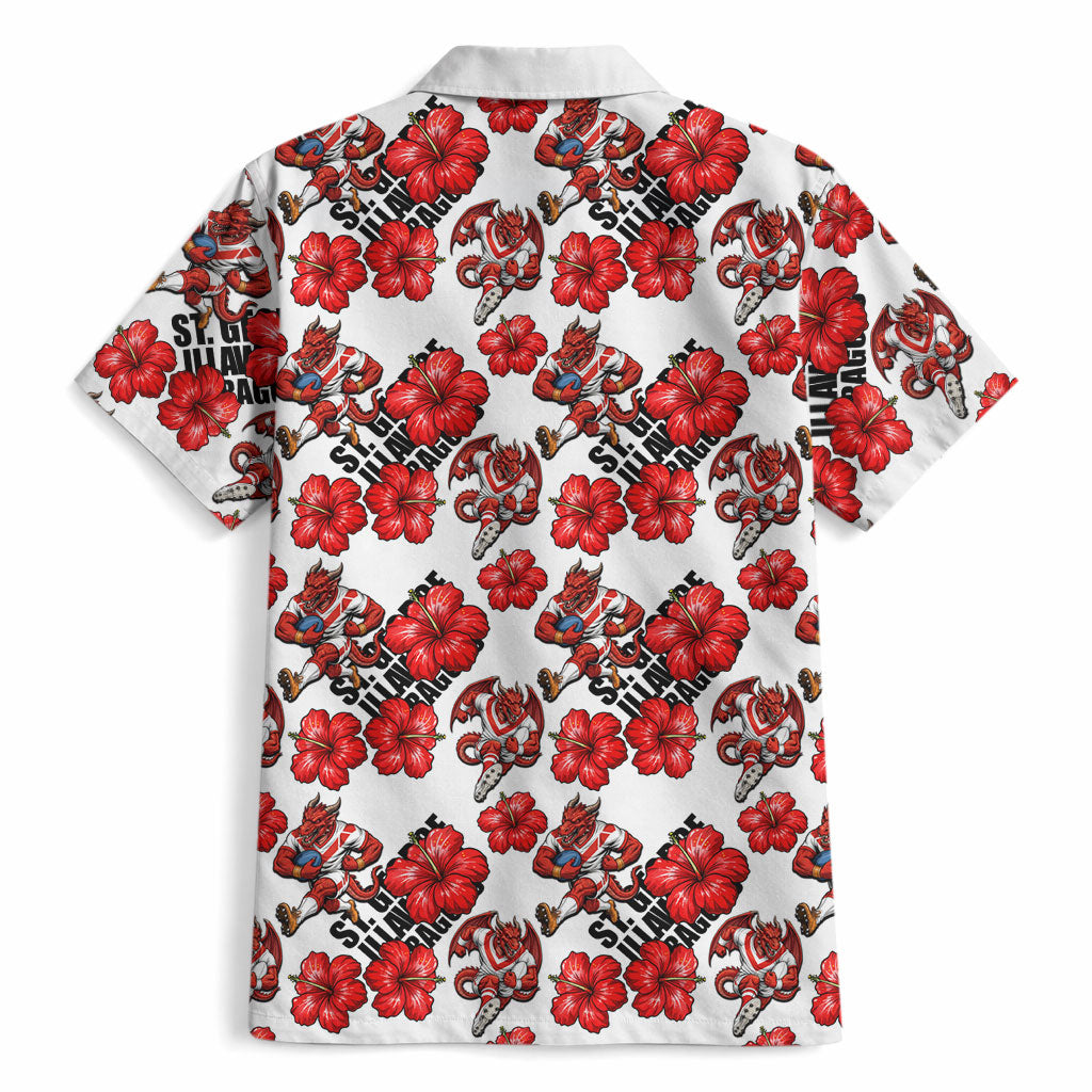 St. George Illawarra Dragons Hawaiian Shirt Tropical Hibiscus Floral Seamless Rugby Mascot