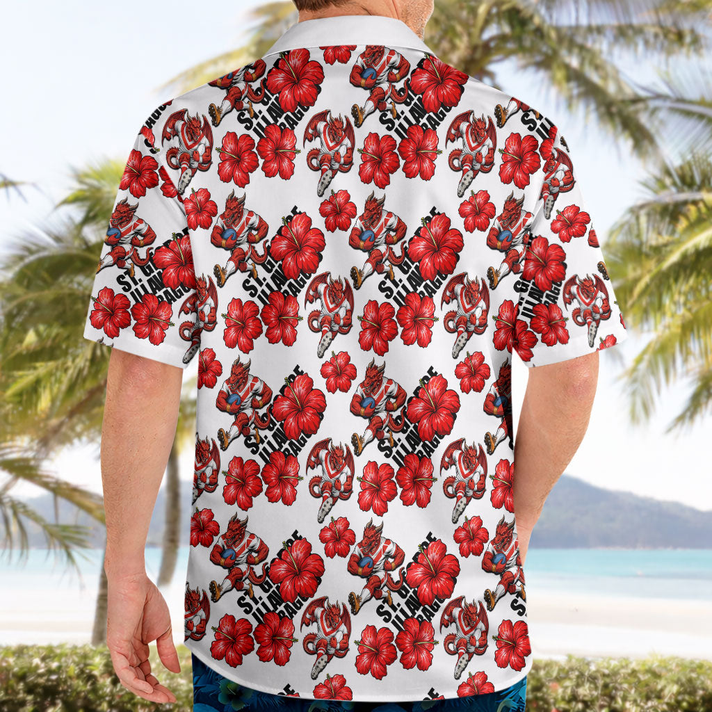 St. George Illawarra Dragons Hawaiian Shirt Tropical Hibiscus Floral Seamless Rugby Mascot