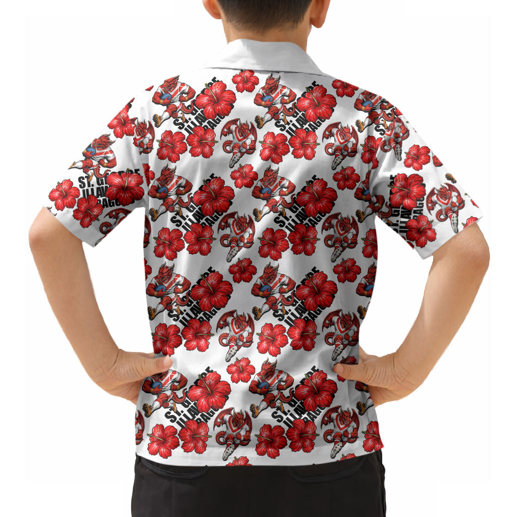 St. George Illawarra Dragons Hawaiian Shirt Tropical Hibiscus Floral Seamless Rugby Mascot