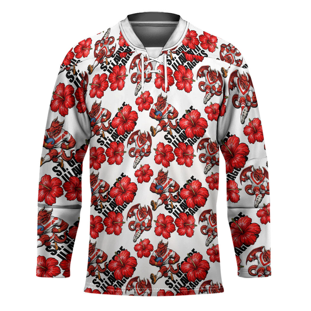 St. George Illawarra Dragons Hockey Jersey Tropical Hibiscus Floral Seamless Rugby Mascot