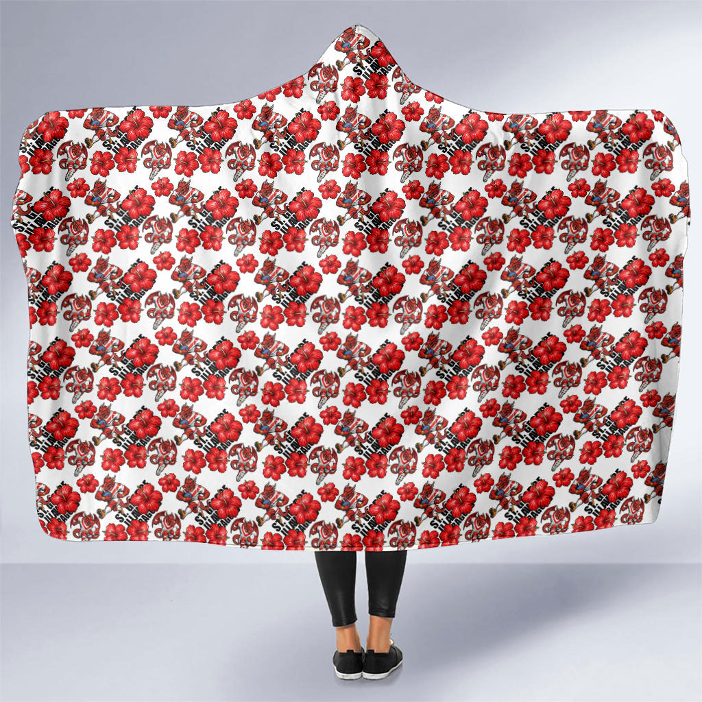 St. George Illawarra Dragons Hooded Blanket Tropical Hibiscus Floral Seamless Rugby Mascot