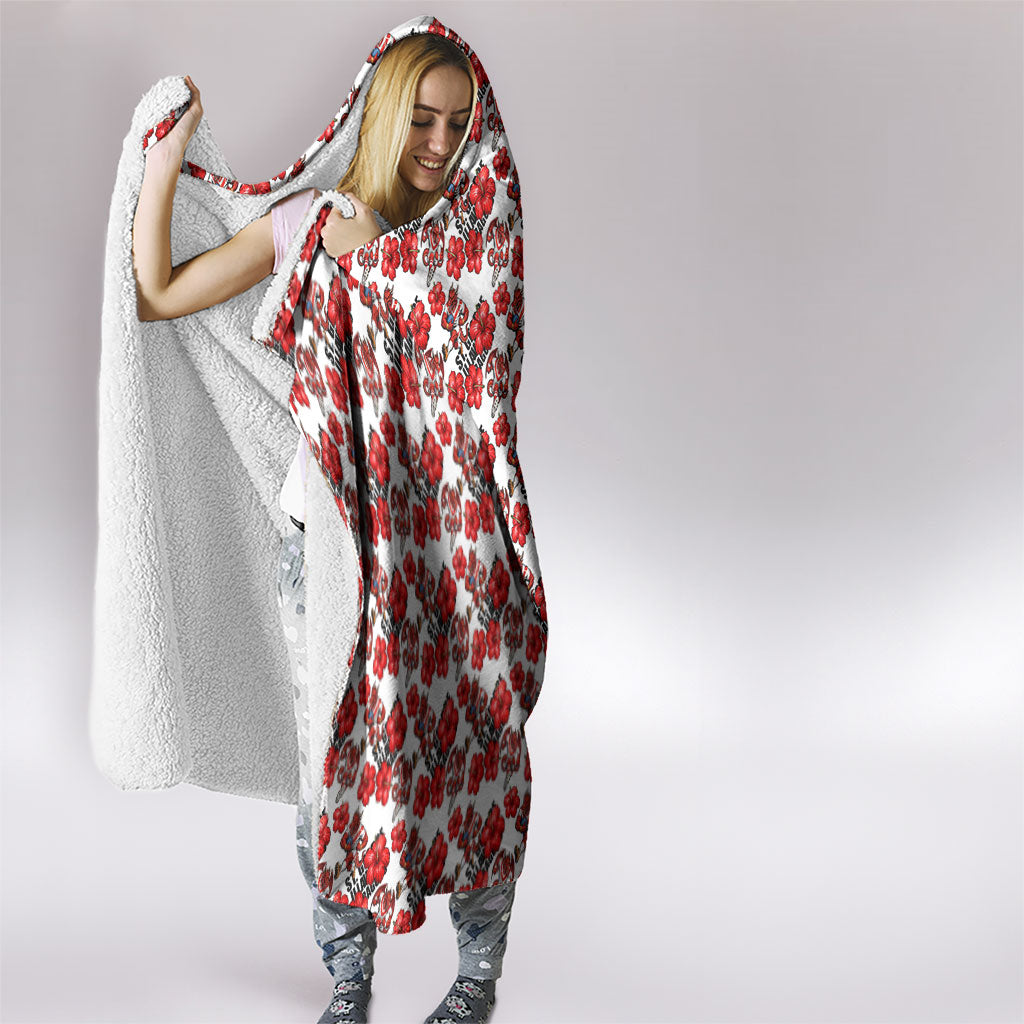 St. George Illawarra Dragons Hooded Blanket Tropical Hibiscus Floral Seamless Rugby Mascot