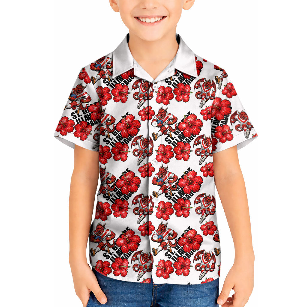 St. George Illawarra Dragons Kid Hawaiian Shirt Tropical Hibiscus Floral Seamless Rugby Mascot