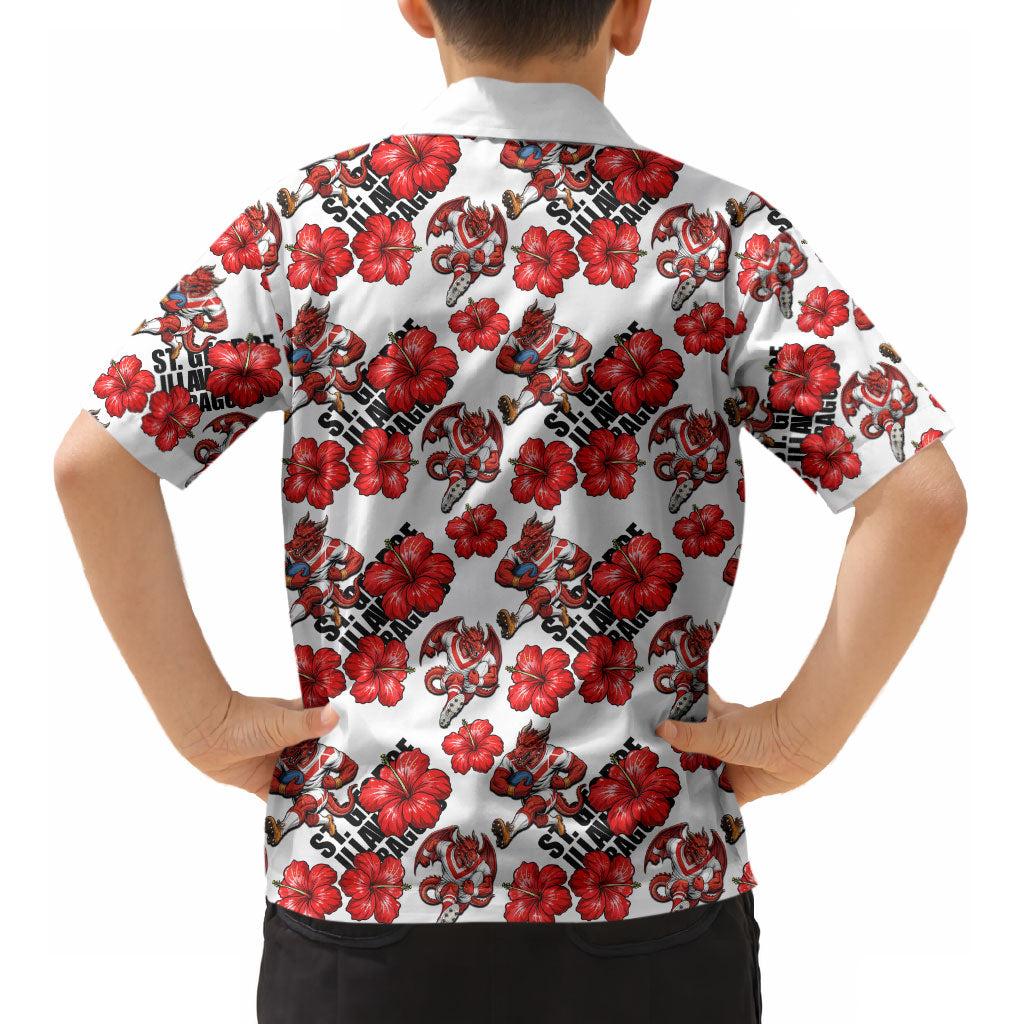 St. George Illawarra Dragons Kid Hawaiian Shirt Tropical Hibiscus Floral Seamless Rugby Mascot
