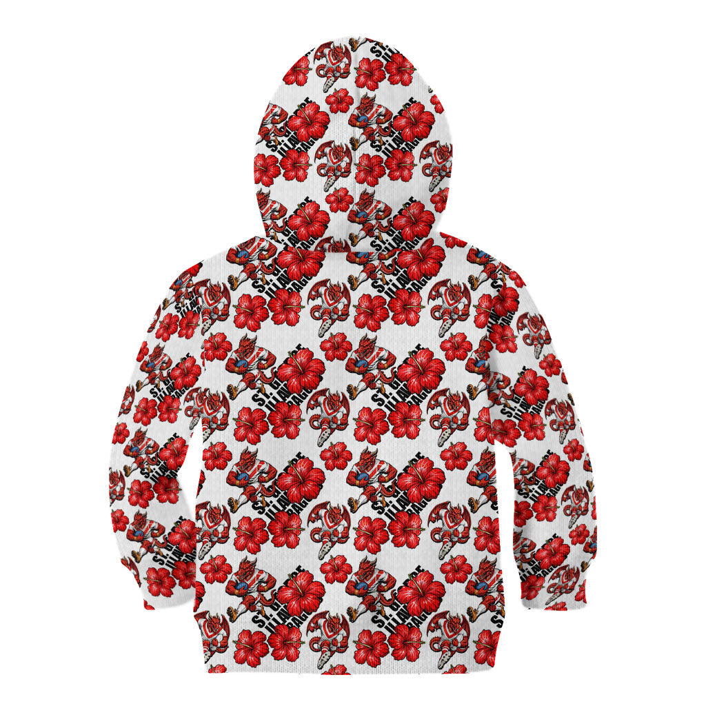 St. George Illawarra Dragons Kid Hoodie Tropical Hibiscus Floral Seamless Rugby Mascot