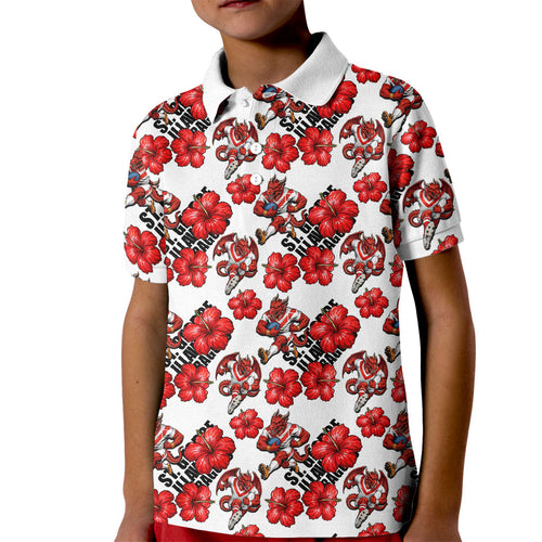 St. George Illawarra Dragons Kid Polo Shirt Tropical Hibiscus Floral Seamless Rugby Mascot