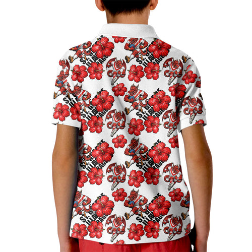 St. George Illawarra Dragons Kid Polo Shirt Tropical Hibiscus Floral Seamless Rugby Mascot