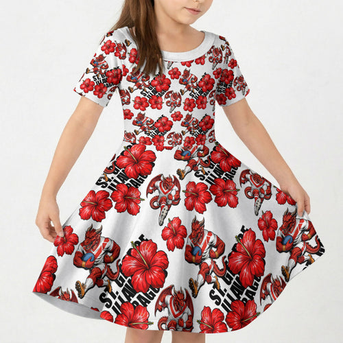 St. George Illawarra Dragons Kid Short Sleeve Dress Tropical Hibiscus Floral Seamless Rugby Mascot