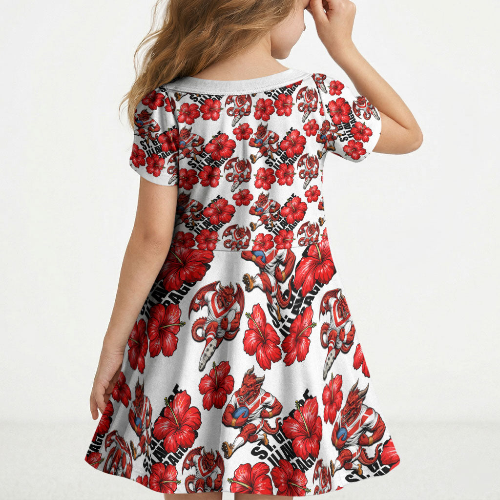 St. George Illawarra Dragons Kid Short Sleeve Dress Tropical Hibiscus Floral Seamless Rugby Mascot