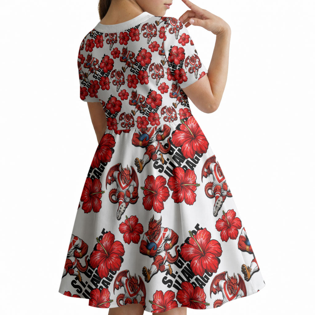 St. George Illawarra Dragons Kid Short Sleeve Dress Tropical Hibiscus Floral Seamless Rugby Mascot