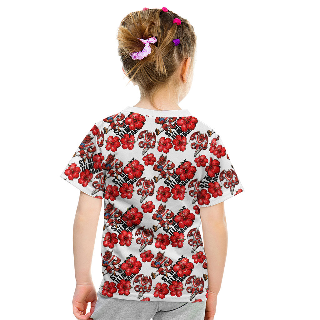 St. George Illawarra Dragons Kid T Shirt Tropical Hibiscus Floral Seamless Rugby Mascot