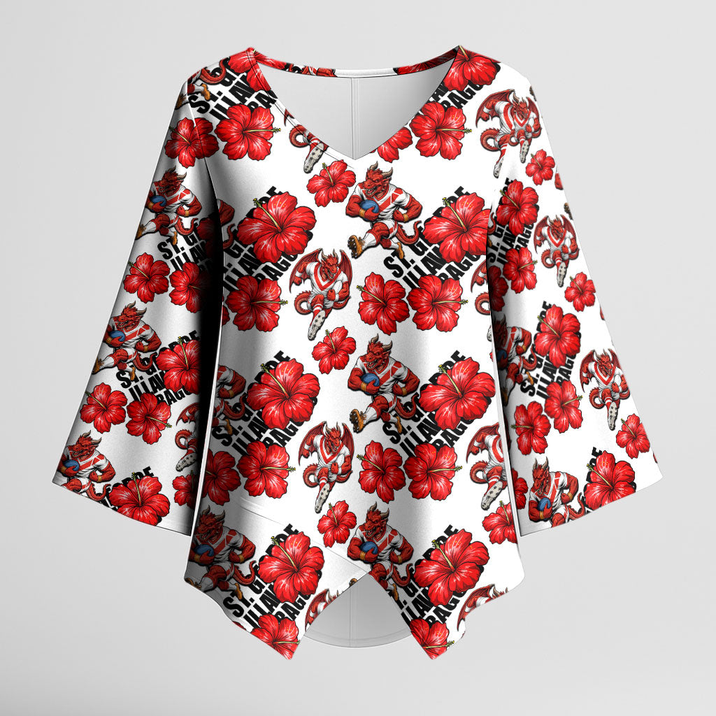 St. George Illawarra Dragons Kimono Sleeve Blouse Tropical Hibiscus Floral Seamless Rugby Mascot