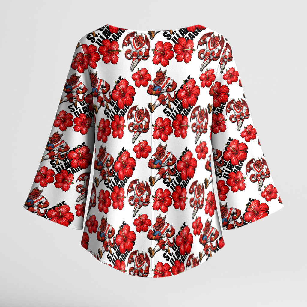 St. George Illawarra Dragons Kimono Sleeve Blouse Tropical Hibiscus Floral Seamless Rugby Mascot