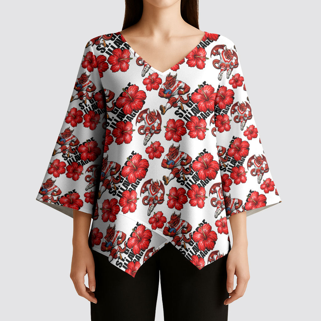 St. George Illawarra Dragons Kimono Sleeve Blouse Tropical Hibiscus Floral Seamless Rugby Mascot