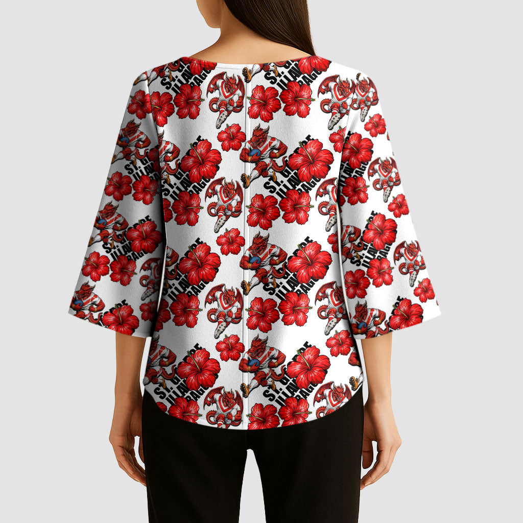 St. George Illawarra Dragons Kimono Sleeve Blouse Tropical Hibiscus Floral Seamless Rugby Mascot
