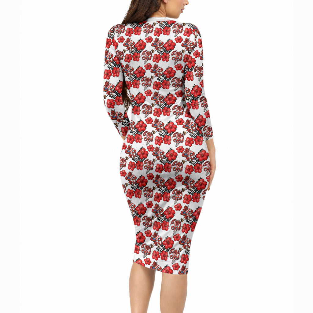 St. George Illawarra Dragons Long Sleeve Bodycon Dress Tropical Hibiscus Floral Seamless Rugby Mascot