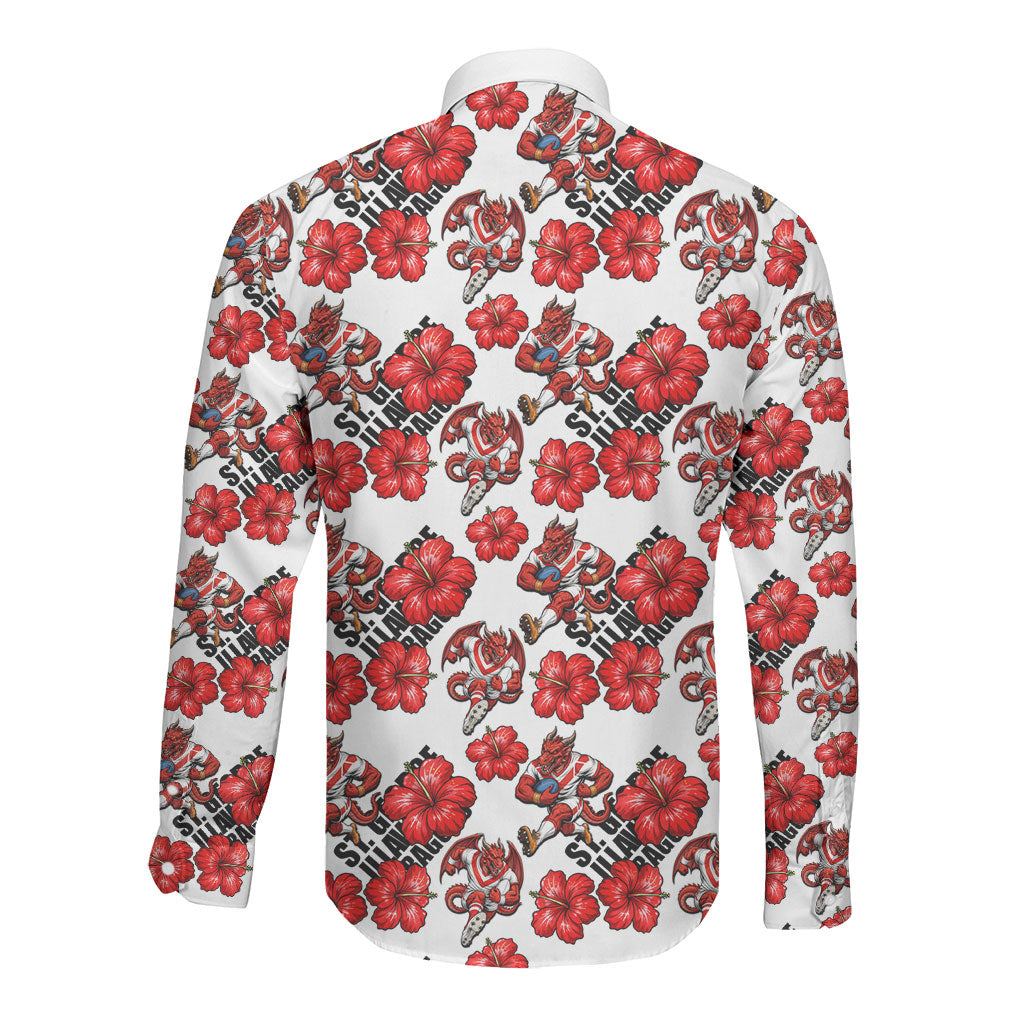 St. George Illawarra Dragons Long Sleeve Button Shirt Tropical Hibiscus Floral Seamless Rugby Mascot