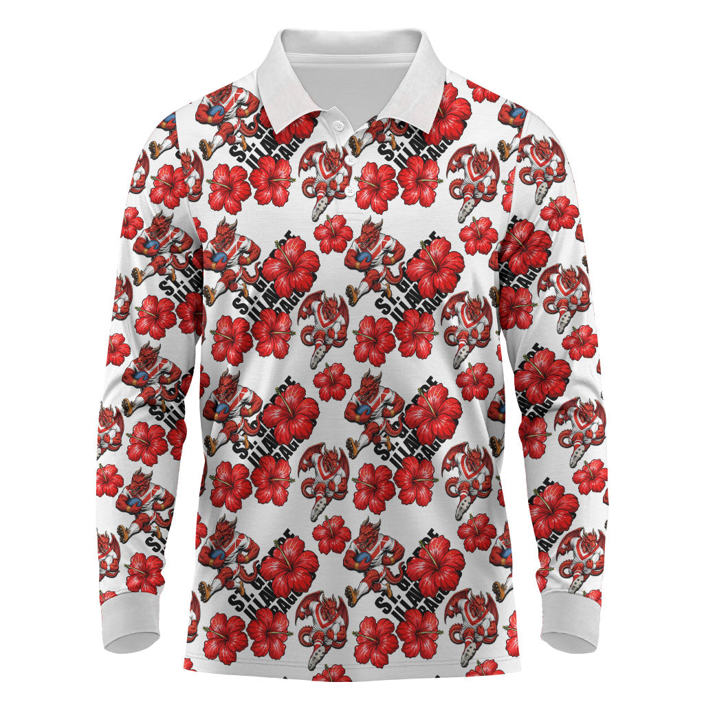 St. George Illawarra Dragons Long Sleeve Polo Shirt Tropical Hibiscus Floral Seamless Rugby Mascot