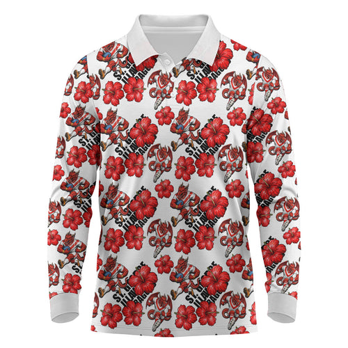 St. George Illawarra Dragons Long Sleeve Polo Shirt Tropical Hibiscus Floral Seamless Rugby Mascot