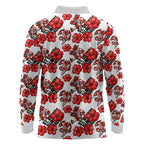 St. George Illawarra Dragons Long Sleeve Polo Shirt Tropical Hibiscus Floral Seamless Rugby Mascot