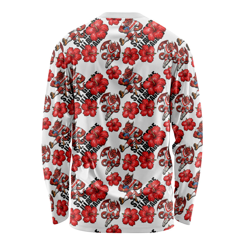St. George Illawarra Dragons Long Sleeve Shirt Tropical Hibiscus Floral Seamless Rugby Mascot