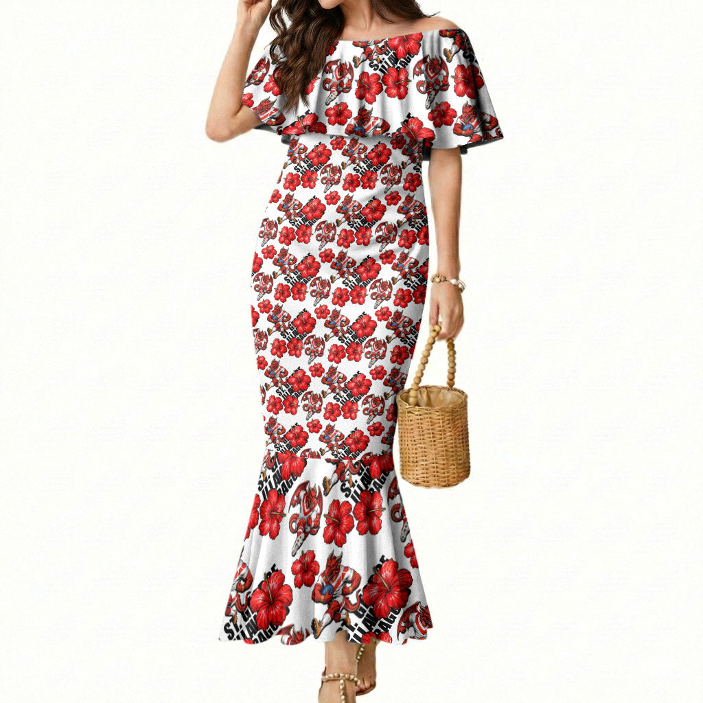 St. George Illawarra Dragons Mermaid Dress Tropical Hibiscus Floral Seamless Rugby Mascot