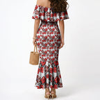 St. George Illawarra Dragons Mermaid Dress Tropical Hibiscus Floral Seamless Rugby Mascot