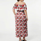 St. George Illawarra Dragons Off Shoulder Maxi Dress Tropical Hibiscus Floral Seamless Rugby Mascot