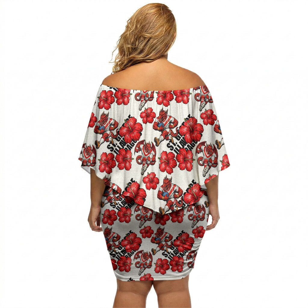 St. George Illawarra Dragons Off Shoulder Short Dress Tropical Hibiscus Floral Seamless Rugby Mascot