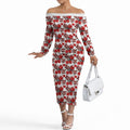 St. George Illawarra Dragons Off The Shoulder Long Sleeve Dress Tropical Hibiscus Floral Seamless Rugby Mascot