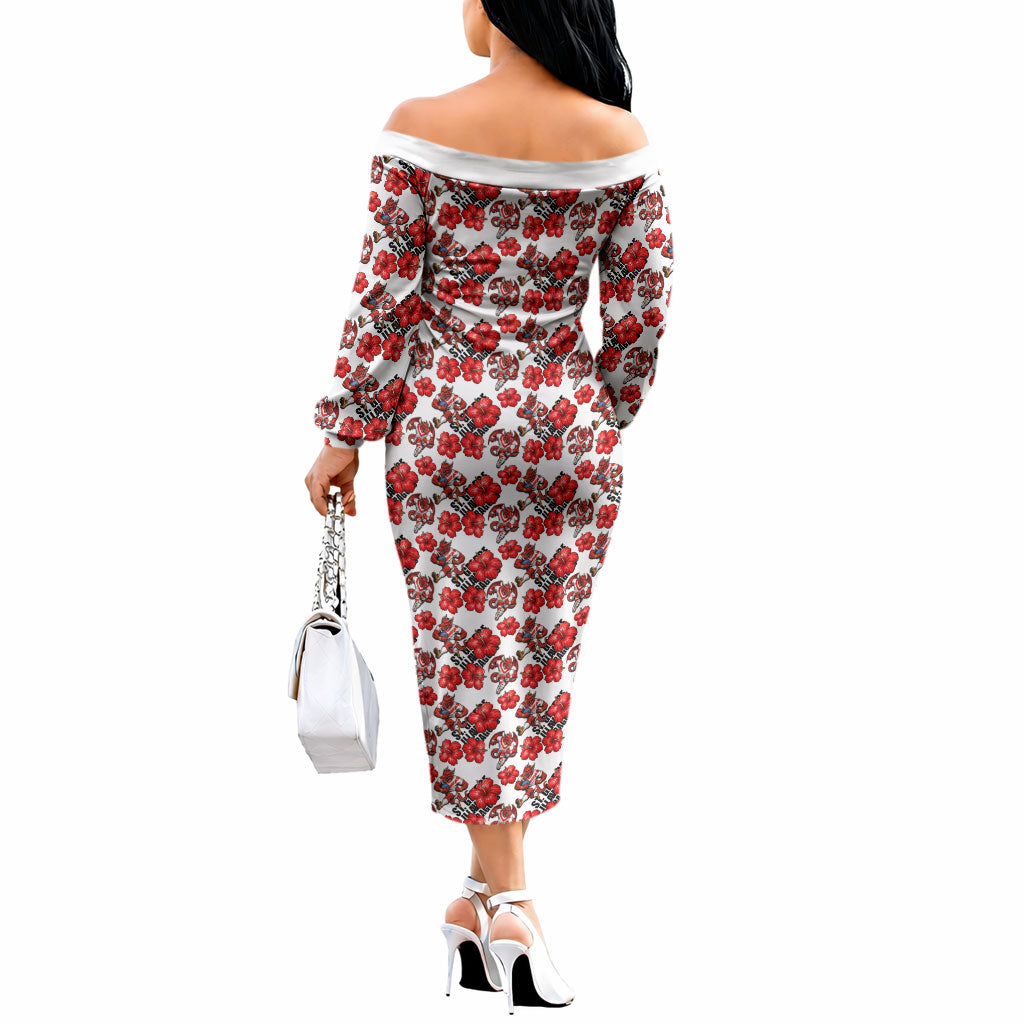 St. George Illawarra Dragons Off The Shoulder Long Sleeve Dress Tropical Hibiscus Floral Seamless Rugby Mascot