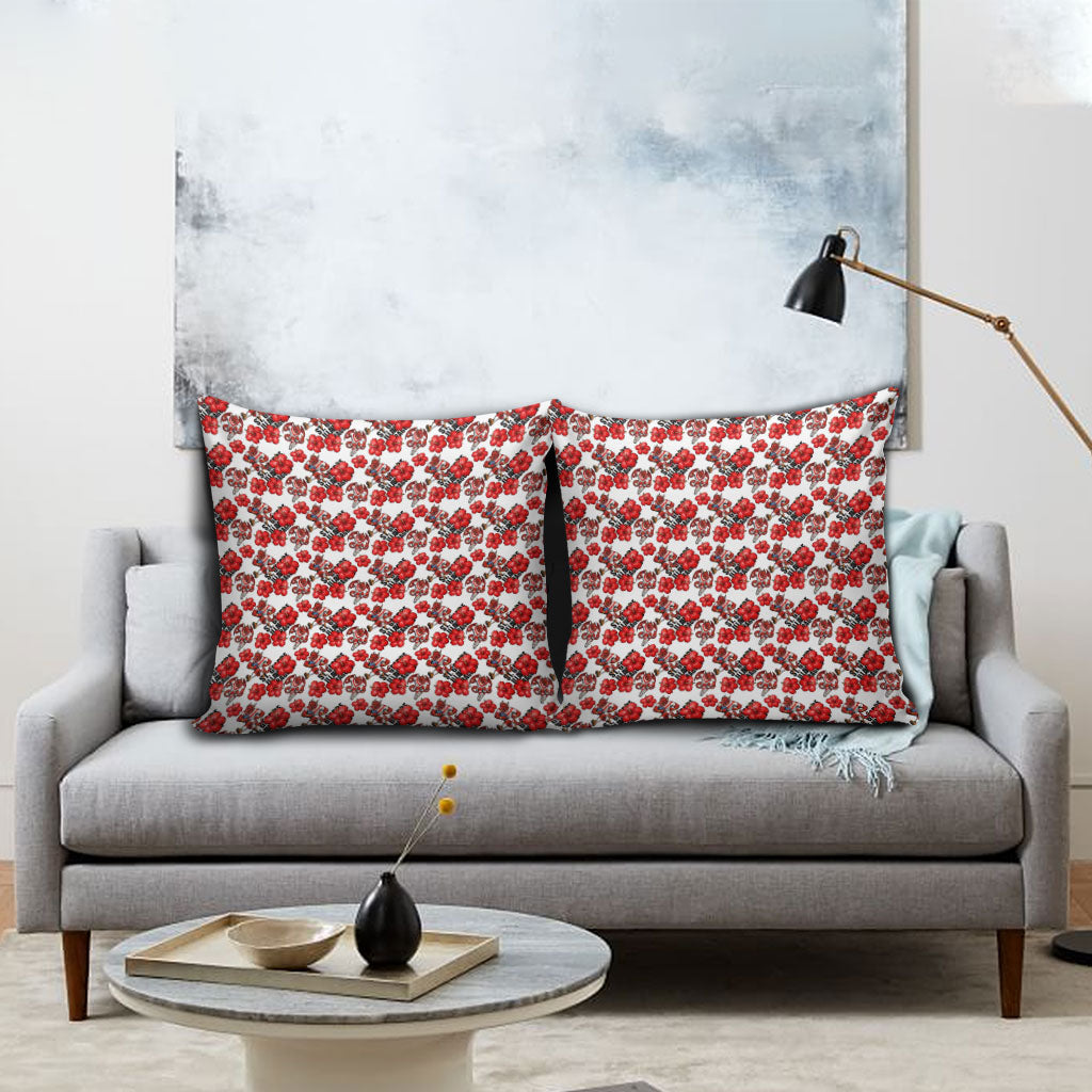 St. George Illawarra Dragons Pillow Cover Tropical Hibiscus Floral Seamless Rugby Mascot